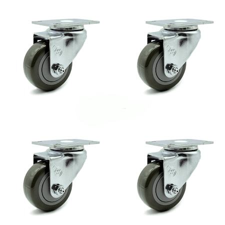 Service Caster 3 Inch Gray Polyurethane Wheel Swivel Top Plate Caster Set SCC-20S314-PPUB-TP2-4